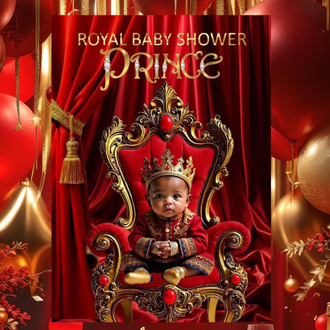Etnisk kunglig prins baby shower röd guld stol inbjudningar (Skapare uppladdad)