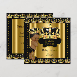 Etnisk kunglig prins baby shower svart guld krona inbjudningar