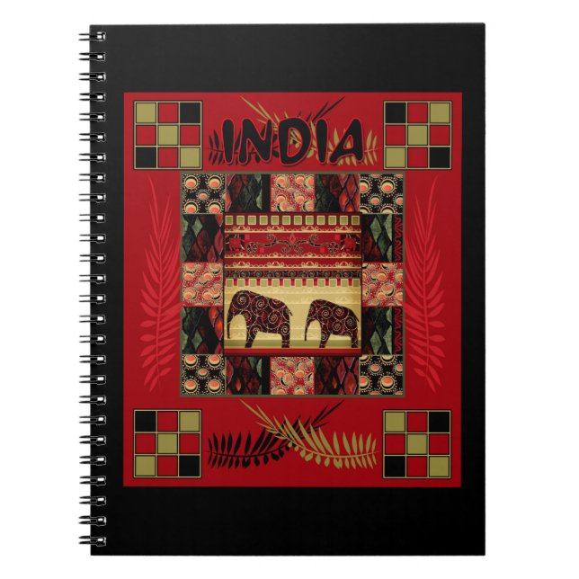 Etnisk lapptäckselefant från Indien Anteckningsbok (Framsidan)