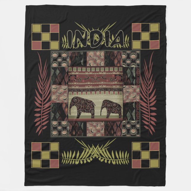 Etnisk lapptäckselefant från Indien Fleecefilt (Framsidan)