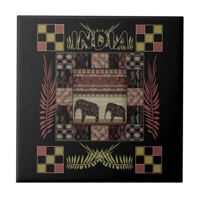 Etnisk lapptäckselefant från Indien Kakelplatta (Framsidan)