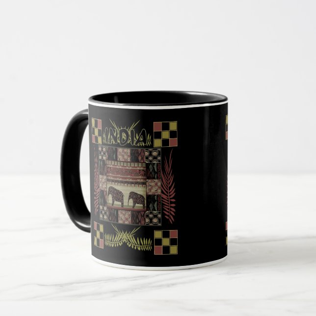 Etnisk lapptäckselefant från Indien Mugg (Framsida vänster)