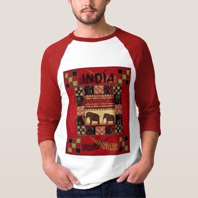 Etnisk lapptäckselefant från Indien T Shirt (Framsida)