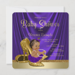 Etnisk lila ballerina guldsko baby shower inbjudningar