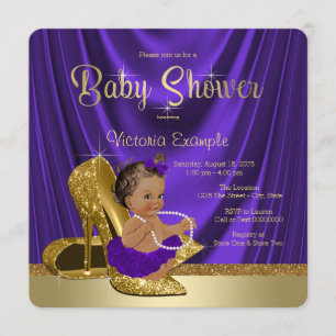 Etnisk lila ballerinaguldsko Baby Shower Inbjudningar