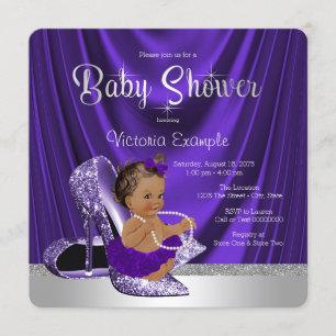 Etnisk lila ballerinahögklackad sko baby shower inbjudningar