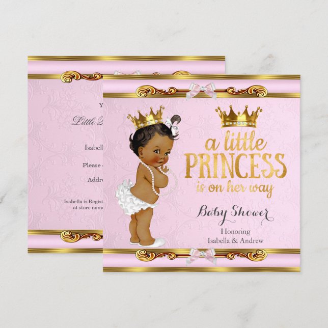 Etnisk lilla prinsessa baby shower rosa guld inbjudningar (Fram/baksida)