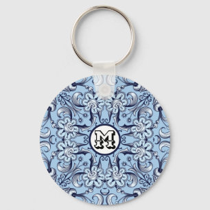 Etnisk Mandala-illustration av blå dekorativ blomm Nyckelring