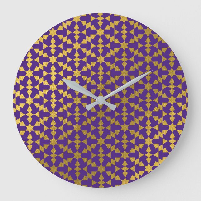Etnisk marockansk geometrisk Mosaic Mönster Stor Klocka (Framsida)