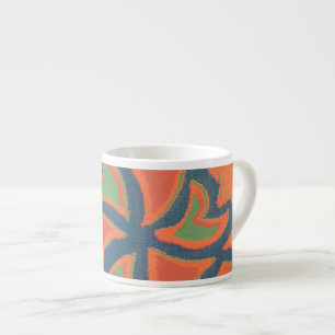 Etnisk mönsterespressomugg, orange, mörk - blått espressomugg