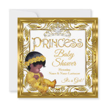Etnisk Mörk Golden Princess Baby Shower Guld White
