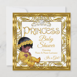 Etnisk Mörk Golden Princess Baby Shower Guld White Inbjudningar