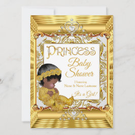 Etnisk Mörk Golden Princess Girl Baby Shower Guld Inbjudningar