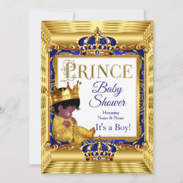 Etnisk mörk gyllene prins baby shower blå guld inbjudningar