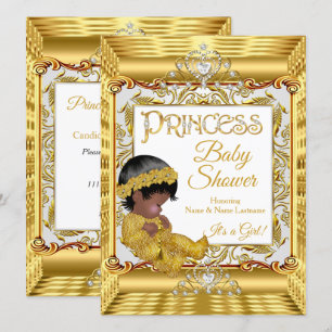 Etnisk mörk gyllene prinsessa flicka baby shower g inbjudningar