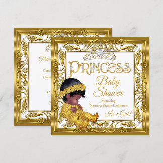 Etnisk mörkguld prinsessa baby shower guld vit inbjudningar
