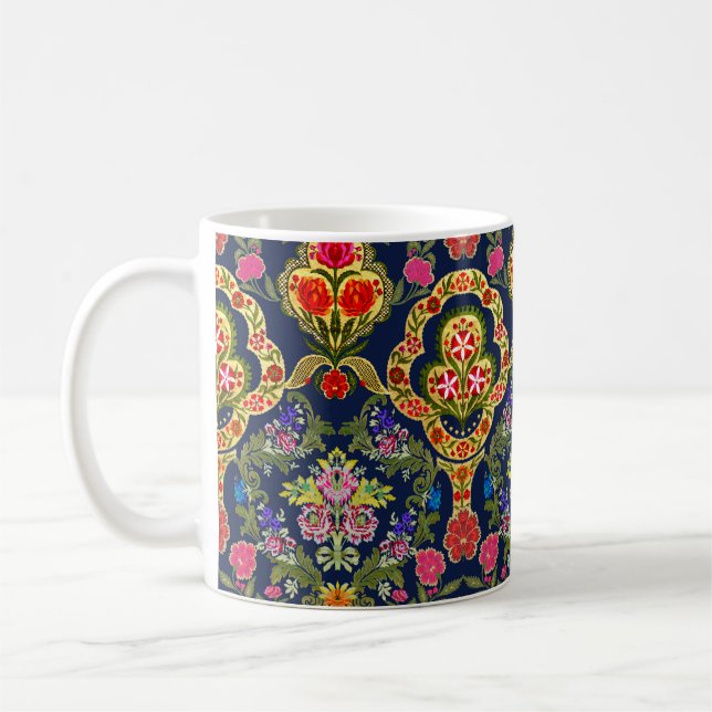Etnisk mughal Blommigt: Blue Seamless Mönster Kaffemugg (Vänster)
