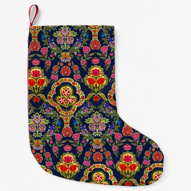Etnisk mughal Blommigt: Blue Seamless Mönster Liten Julstrumpa (Framsidan)