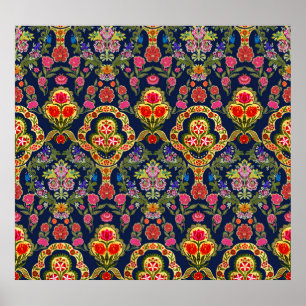 Etnisk mughal Blommigt: Blue Seamless Mönster Poster