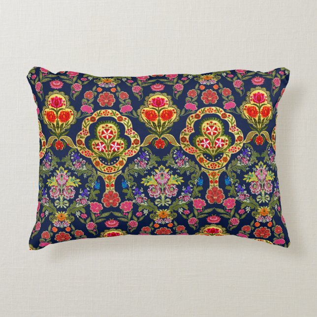 Etnisk mughal Blommigt: Blue Seamless Mönster Prydnadskudde (Framsidan)
