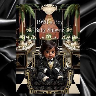 Etnisk pojke baby shower 1920-talet Art deco svart Inbjudningar