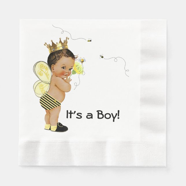 Etnisk pojke Bumble Bee Baby Shower Pappersservett (Framsidan)