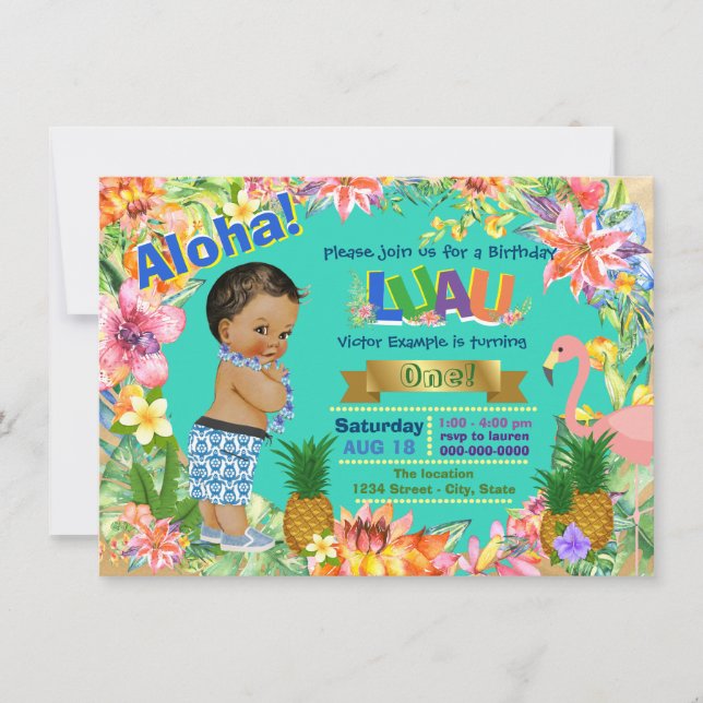Etnisk pojke Hawaiiansk Luau Födelsedagsfest Inbjudningar (Framsida)