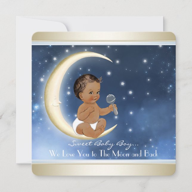 Etnisk pojke Måne och tillbaka Baby Shower Inbjudningar (Framsida)