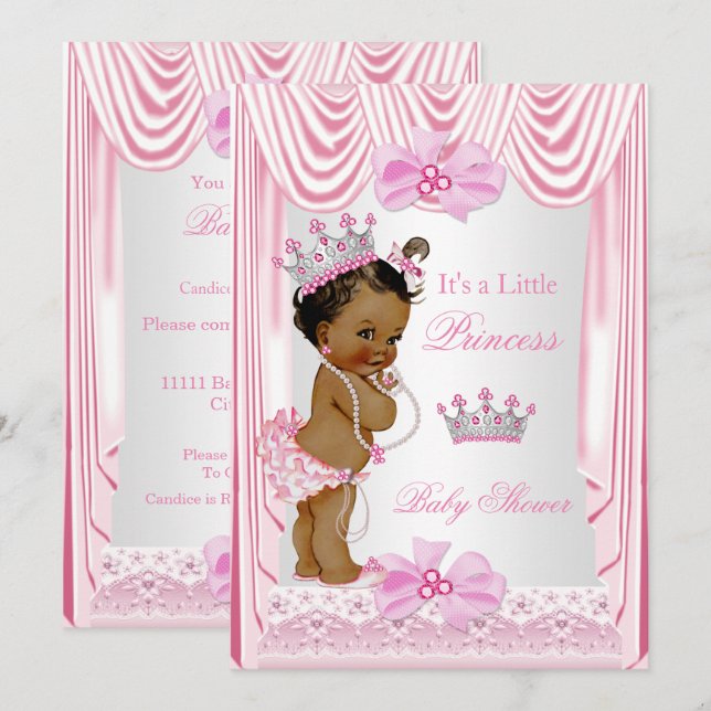 Etnisk prinsessa baby shower flicka rosa siden inbjudningar (Fram/baksida)