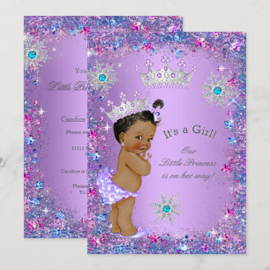 Etnisk prinsessa baby shower lila turkos blå rosa inbjudningar