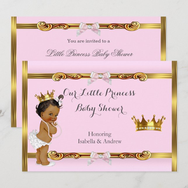 Etnisk prinsessa baby shower rosa guld flicka inbjudningar (Fram/baksida)