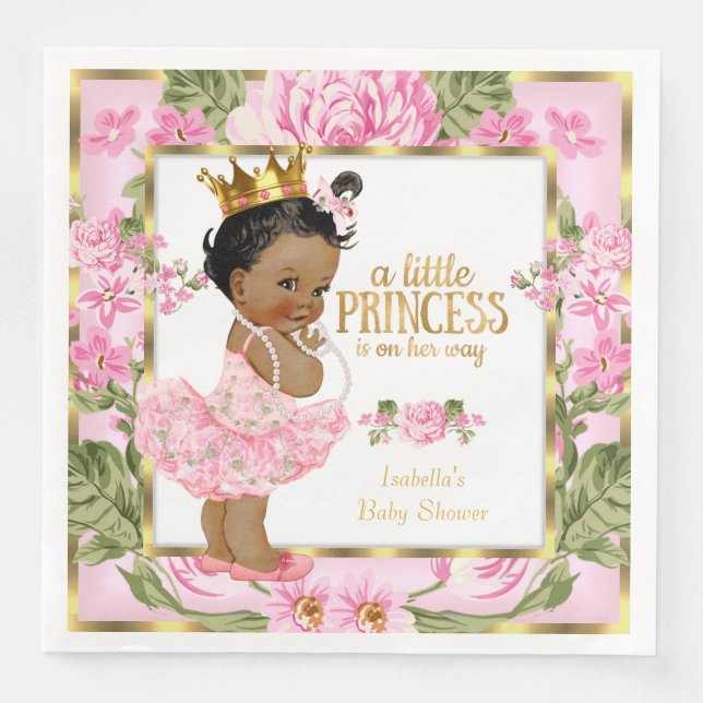 Etnisk prinsessa baby shower rosa guld ros blom pappersservett (Framsida)