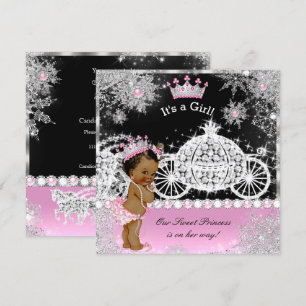 Etnisk prinsessa baby shower vagn rosa svart inbjudningar