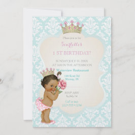 Etnisk prinsessa babyflicka guld krona akva rosa inbjudningar