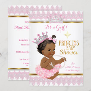 Etnisk prinsessa flicka baby shower rosa guld tutu inbjudningar