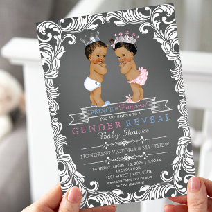 Etnisk prinsessa prins könsbestämmande baby shower inbjudningar