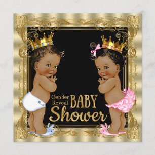 Etnisk prinsessa prins könsbestämmande baby shower inbjudningar