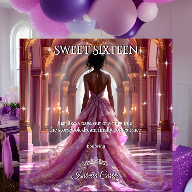 Etnisk prinsessa Sweet 16 födelsedag rosa lila Inbjudningar (Skapare uppladdad)