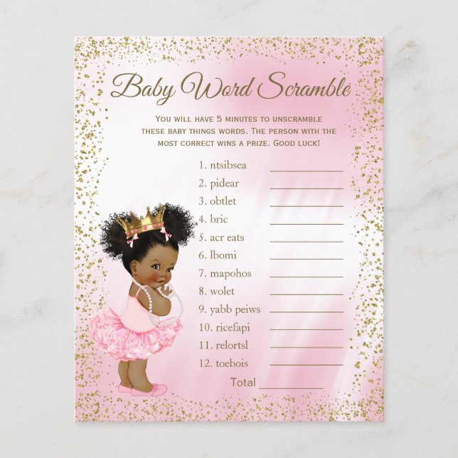 Etnisk prinsessa Tutu flicka baby shower spel (Framsida)