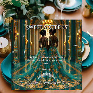 Etnisk Prinsessa Tvillingar Sweet 16 Födelsedag Te Inbjudningar