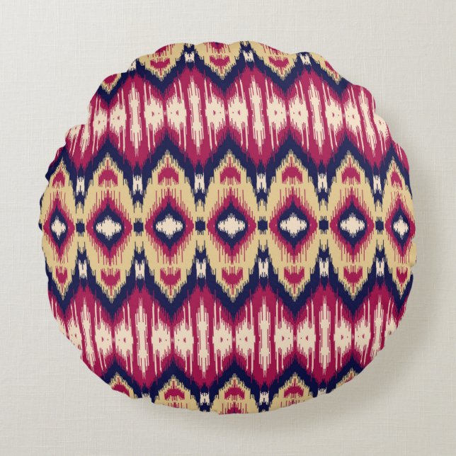 Etnisk rosa blue ikat chevron mönster bakgrund T Rund Kudde (Framsidan)