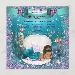 Etnisk sjöjungfru prinsessa baby shower inbjudningar