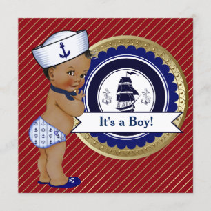 Etnisk sjömannen pojke nautisk baby shower inbjudningar