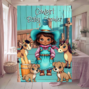 Etnisk söt cowgirl-babyshower teal rosa husdjur inbjudningar