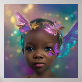 Etnisk söt liten flicka fjäril lila turkos poster