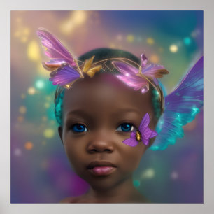 Etnisk söt liten flicka fjäril lila turkos poster