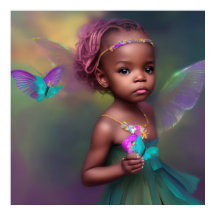 Etnisk söt liten flicka fjäril lila turkos rosa