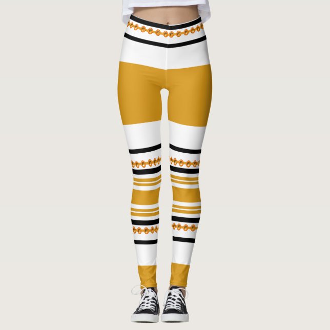 Etnisk stam- senap för mönstersvartvit leggings (Framsida)