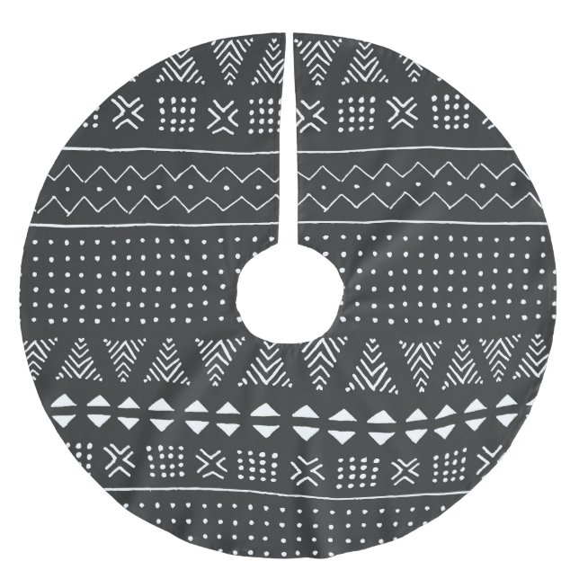 Etnisk stammen: svart vit mönster. julgransmatta borstad polyester (Framsidan)