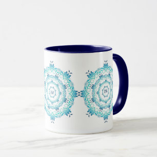 etnisk teal mandala. Blommigt Krona Mugg